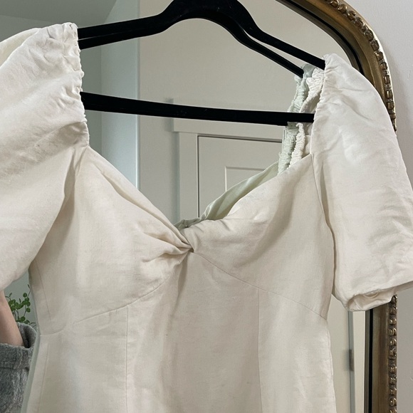 Zara Blogger's Favorite L Linen Blend Knotted Rustic Puff Sleeve Midi Dress - Picture 5 of 7